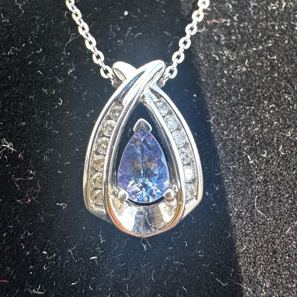 10K Gold Diamond Tanzanite Necklace pendant solid 10K Real Gold Natural Gemstone